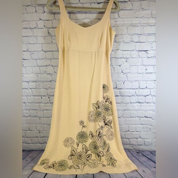 VINTAGE Tommy Bahama Yellow Floral Graphic Print 100% Silk Lightweight Dress S - Picture 1 of 11